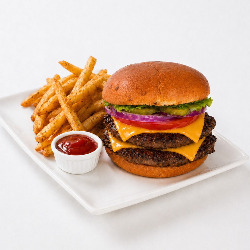 Double Cheeseburger Deluxe + Fries.