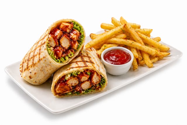 Texas BBQ Chicken Wrap + Fries.