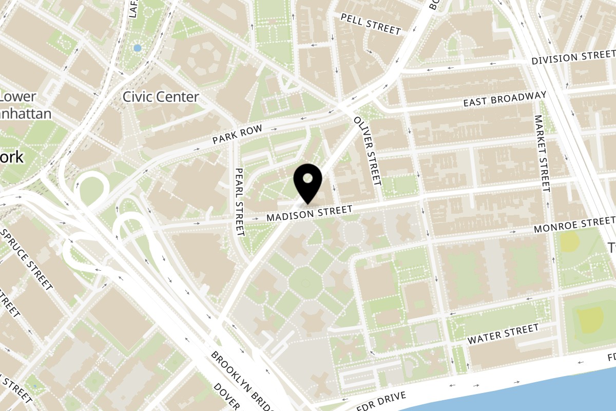Map showing the location of Famous Calabria Pizza on 27 St James Pl in New York
